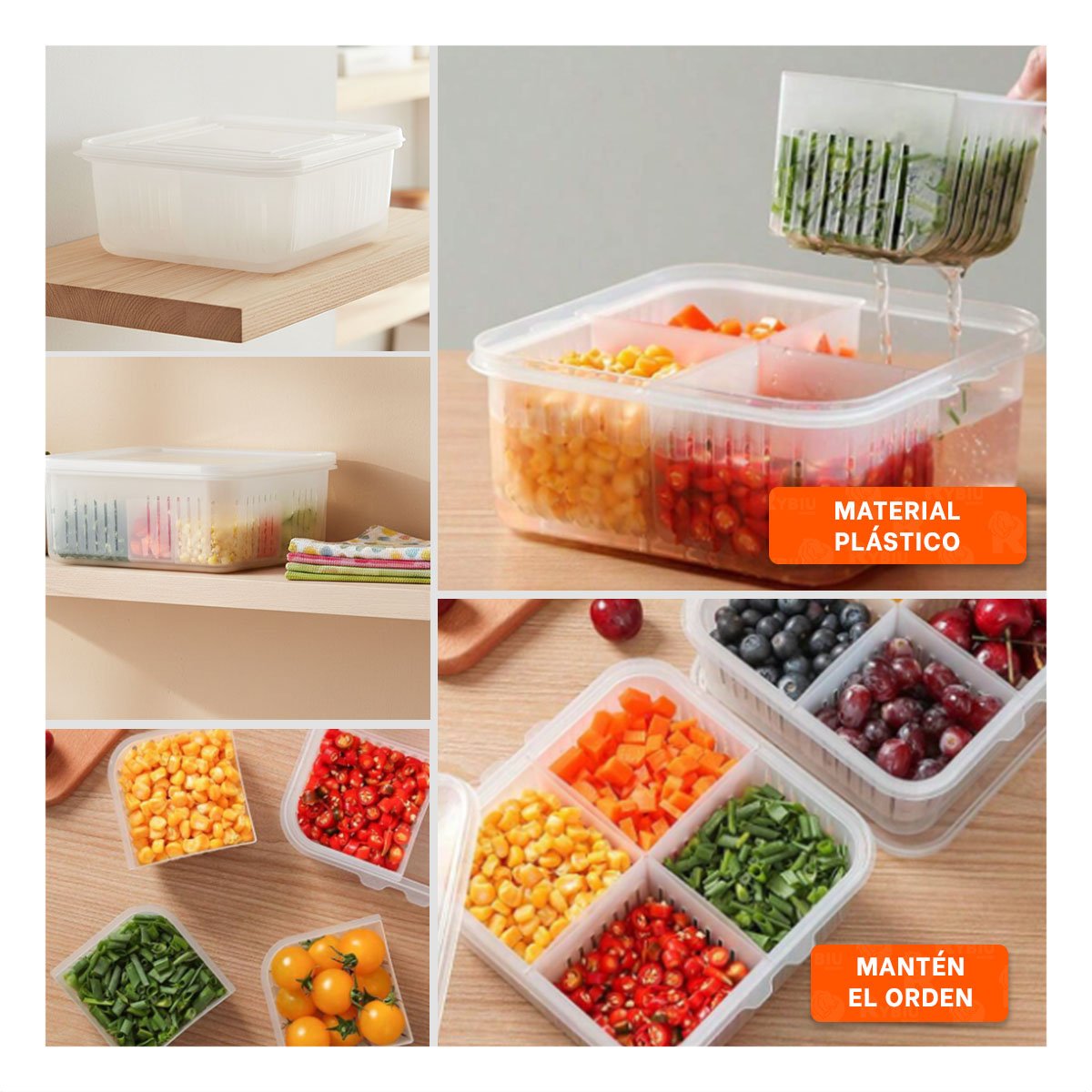 CONTENEDORES ESCURRIDORES MULTIFUNCION 4 EN 1 TRANSPARENTE PARA ORGANIZAR COCINA Y+PAPEL REGALO - 3