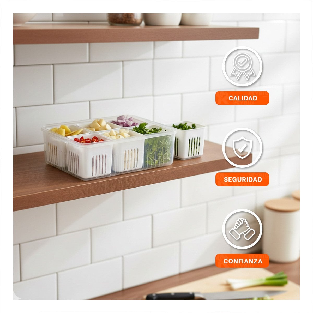 CONTENEDORES ESCURRIDORES DE COCINA 6 EN 1 BLANCO RESISTENTE Y+REGALO STICKER - 5