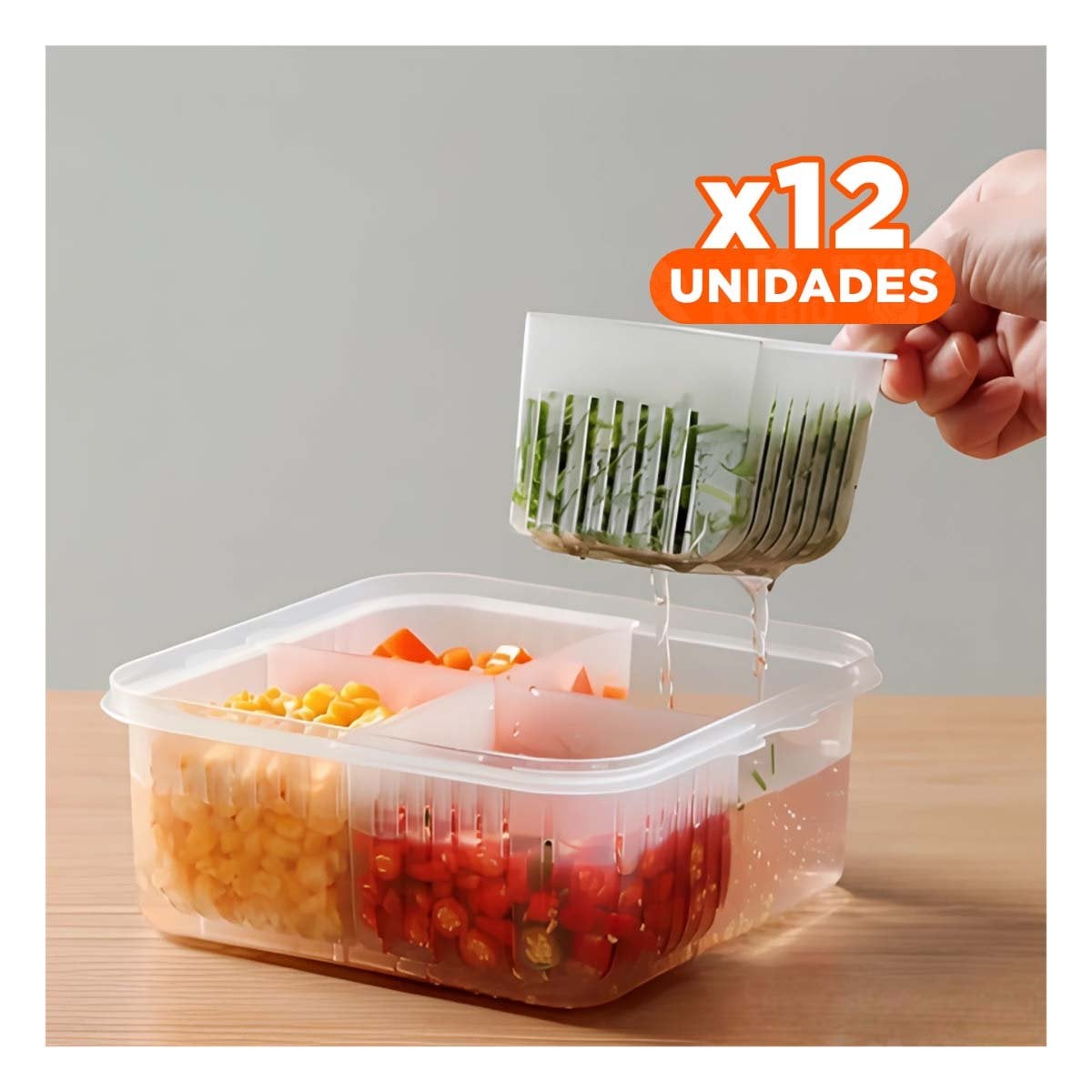 PACK12 DEPOSITOS ESCURRIDORES MULTIFUNCION 4 EN 1 TRANSPARENTE PARA HOGAR Y+REGALO STICKER - 1