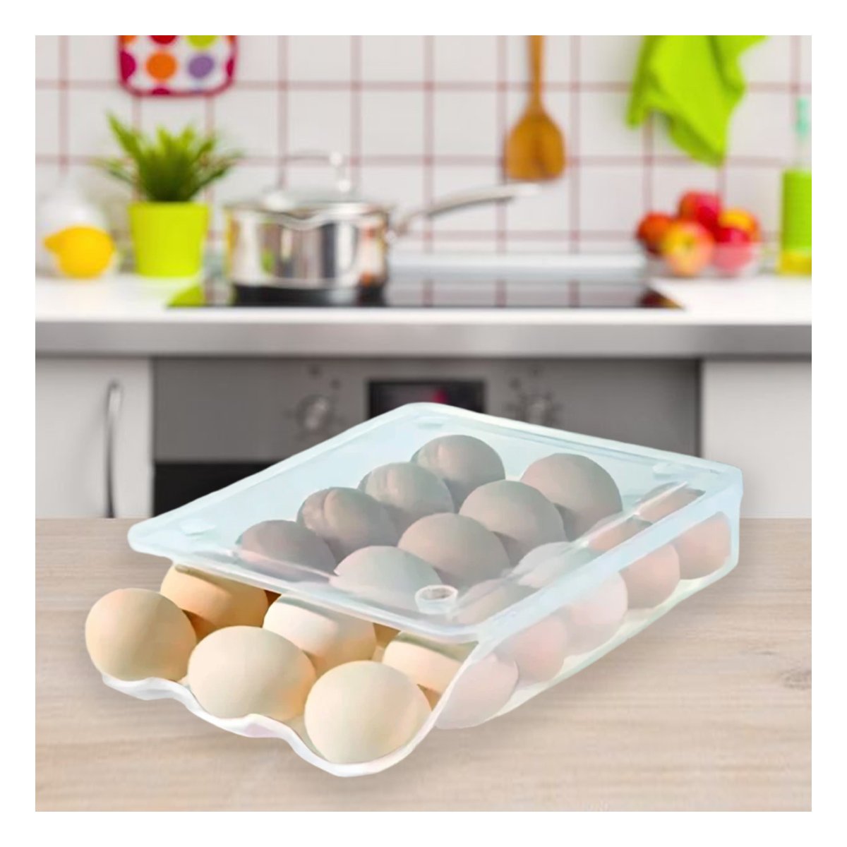 ORGANIZADOR APILABLE TRANSPARENTE PARA 18 HUEVOS FACIL DE GUARDAR EN COCINA - 5
