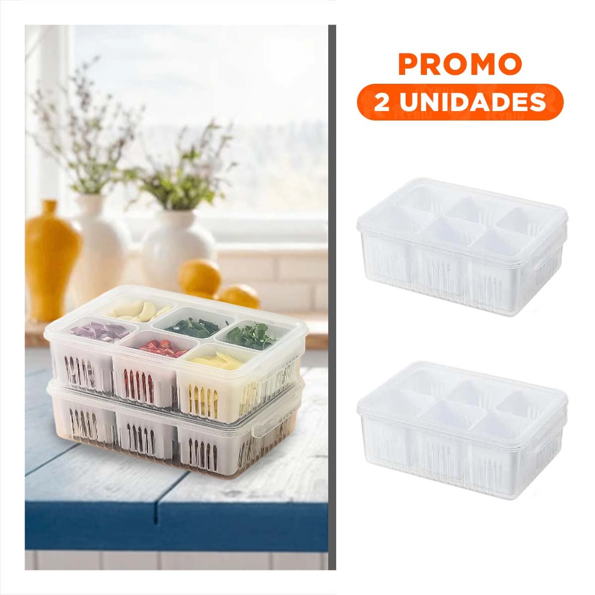 PACK2 RECIPIENTES ESCURRIDORES CON TAPA 6 EN 1 BLANCO COCINA Y+REGALO STICKER - 1