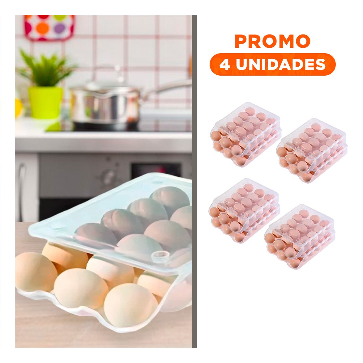 PACK4 ALMACENADOR COMPACTO PARA 18 HUEVOS TRANSPARENTE FACIL DE ORGANIZAR - 1