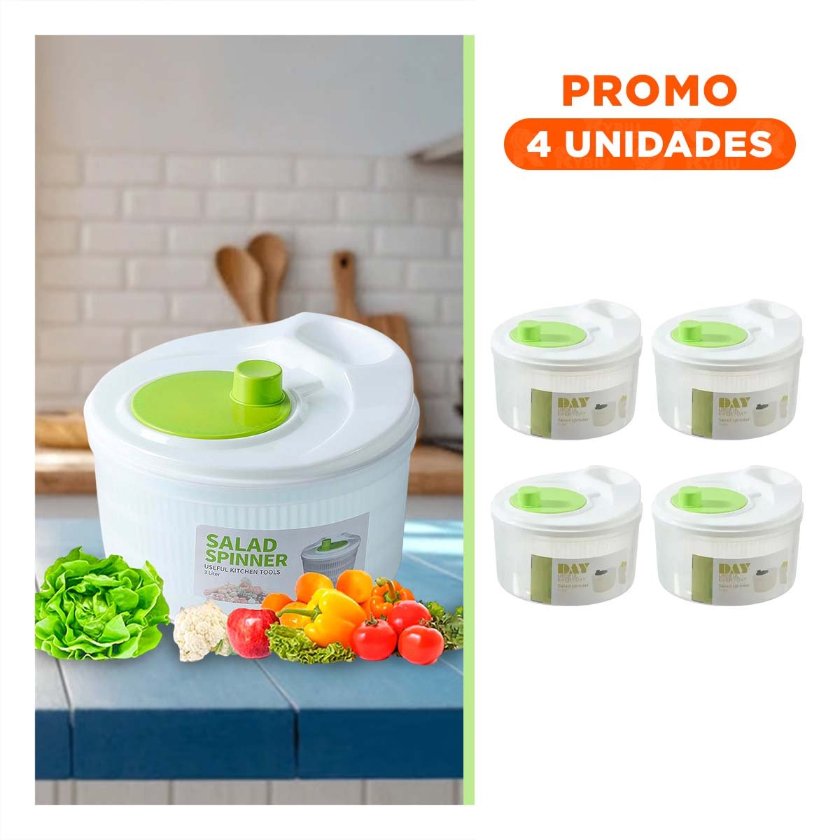 PACK4 CENTRIFUGADOR CON MANIJA GIRATORIA BLANCO CON VERDE DAY - 1
