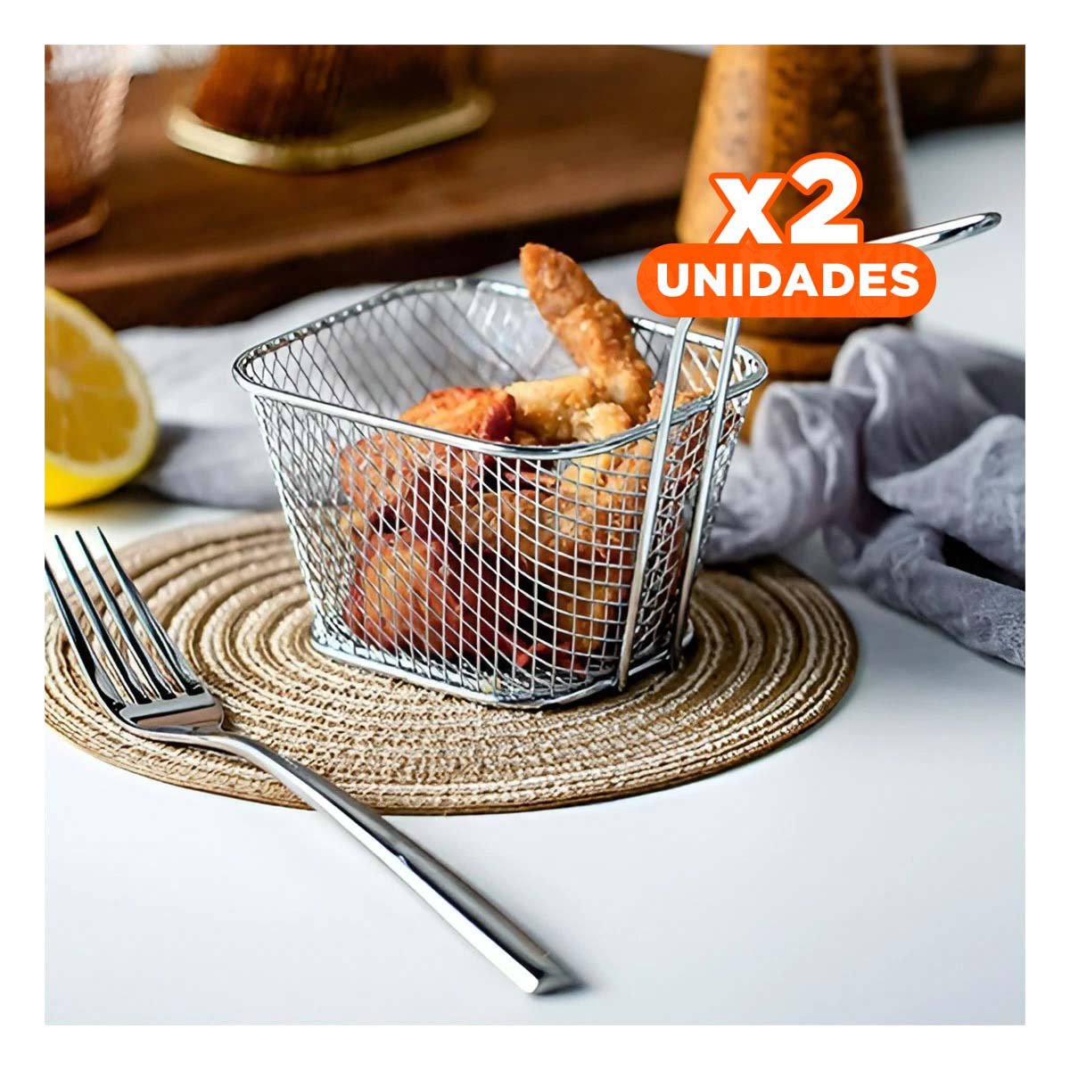 PACK2 CANASTILLA PARA PAPAS FRITAS PLATEADA 13X8X8 CM PRESENTACION GOURMET Y+PAPEL REGALO - 1