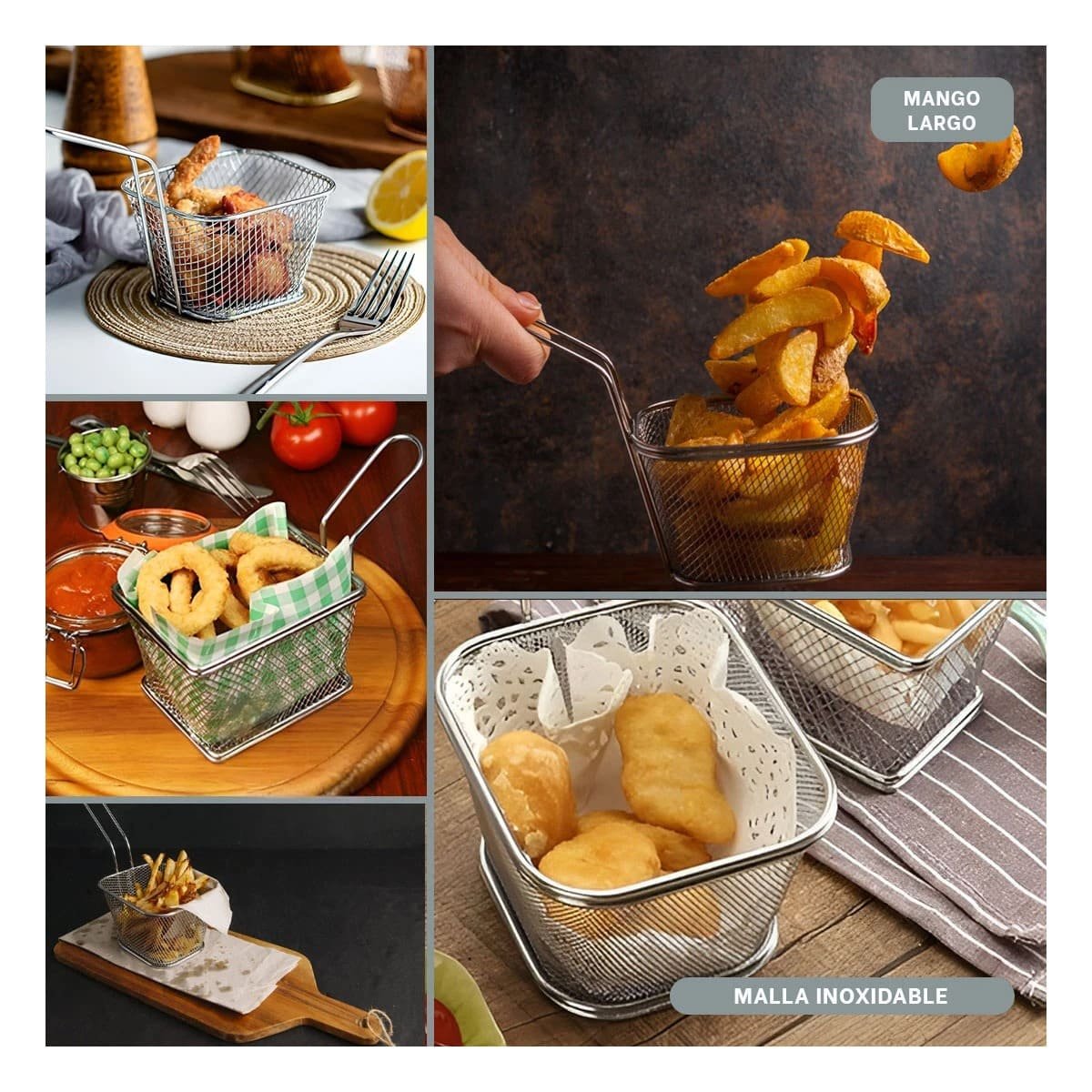 PACK2 CANASTILLA PARA PAPAS FRITAS PLATEADA 13X8X8 CM PRESENTACION GOURMET Y+PAPEL REGALO - 3