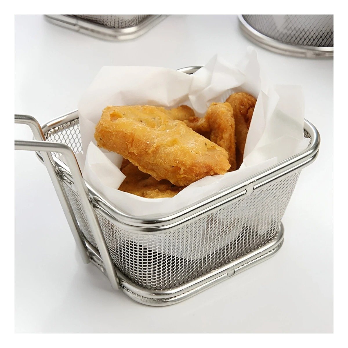 PACK2 CANASTILLA PARA PAPAS FRITAS PLATEADA 13X8X8 CM PRESENTACION GOURMET Y+PAPEL REGALO - 5