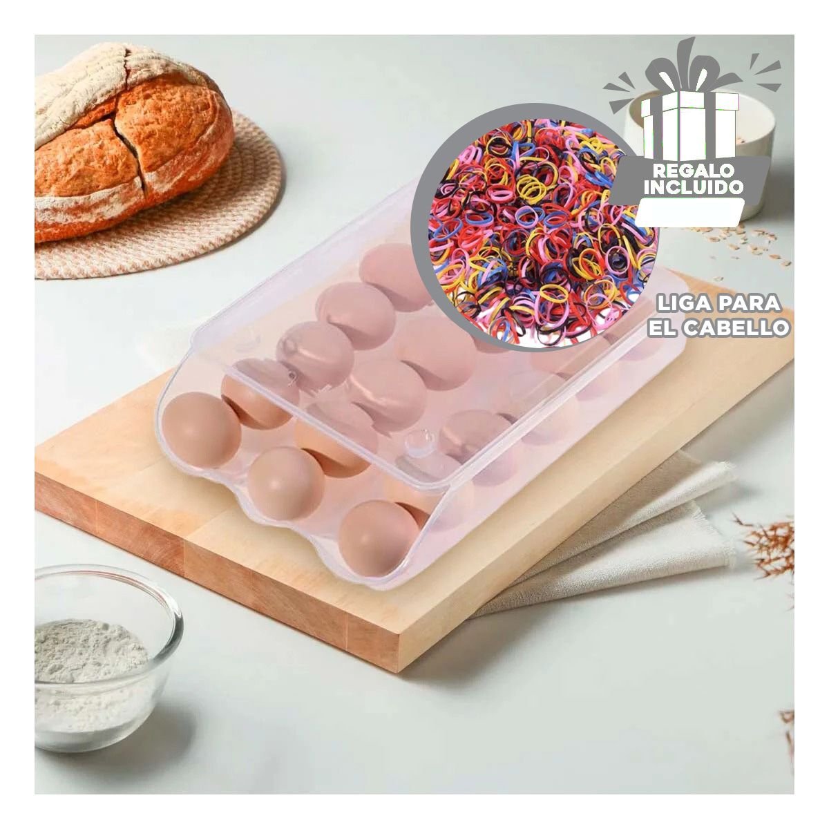 ORGANIZADOR DISPENSADOR COMPACTO PARA 18 HUEVOS TRANSPARENTE CASA LIMPIA Y+LIGAS REGALO - 2