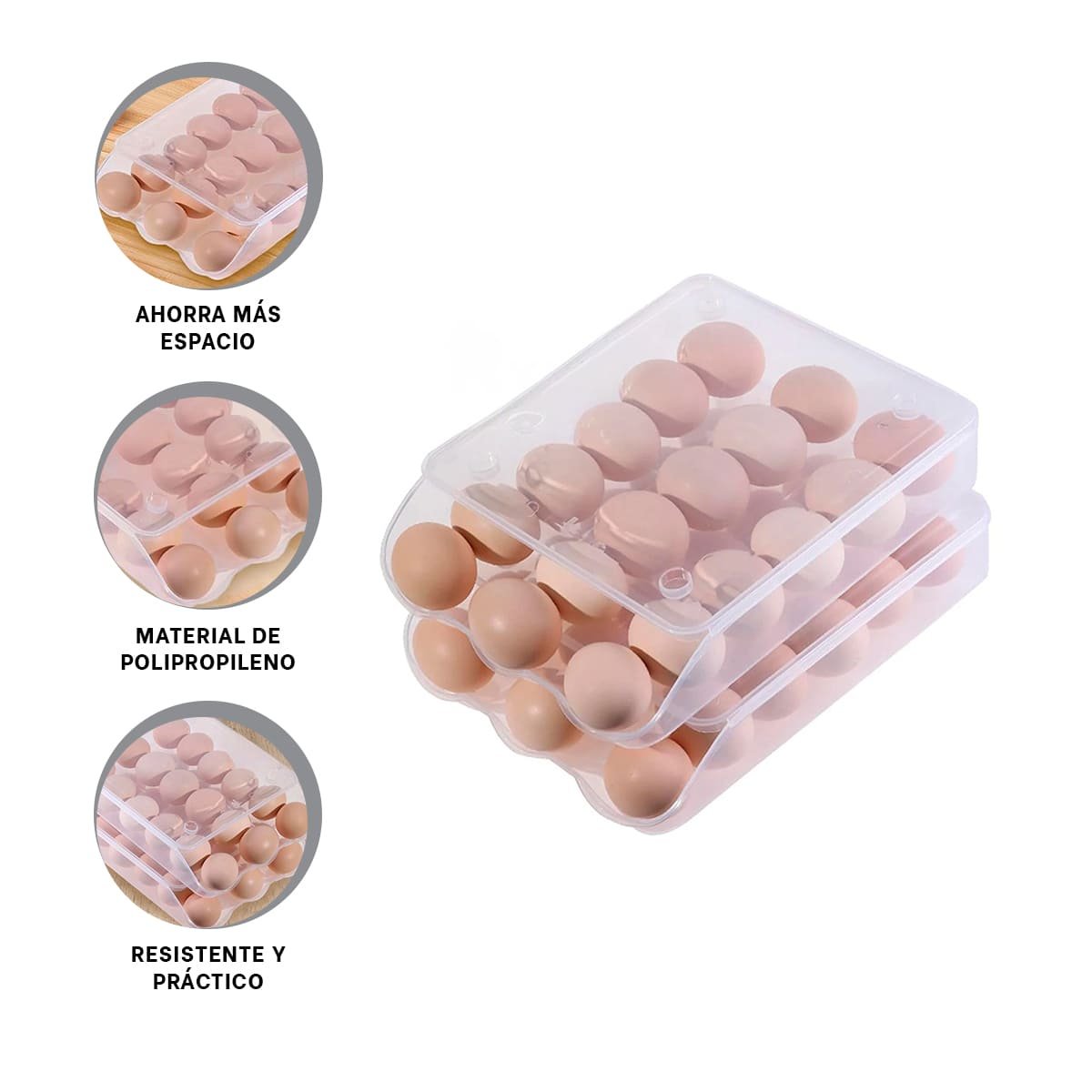 ORGANIZADOR DISPENSADOR COMPACTO PARA 18 HUEVOS TRANSPARENTE CASA LIMPIA Y+LIGAS REGALO - 5