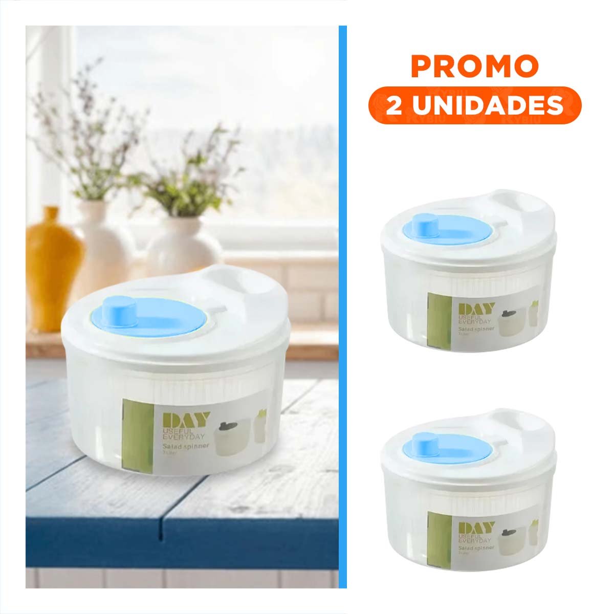 PACK2 CENTRIFUGADOR DOMESTICO PARA PREPARAR ENSALADAS BLANCO CON AZUL DAY Y+REGALO STICKER - 1