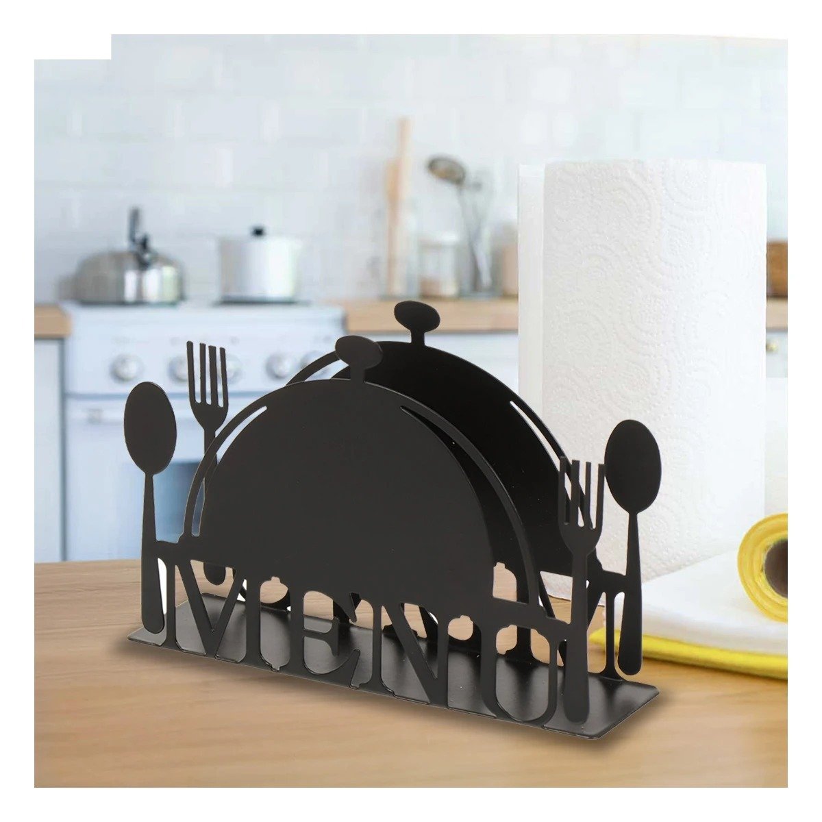 PACK4 SOPORTE MENU NEGRO PARA MESA CON SERVILLETAS SIEMPRE A MANO Y+PAPEL REGALO - 5