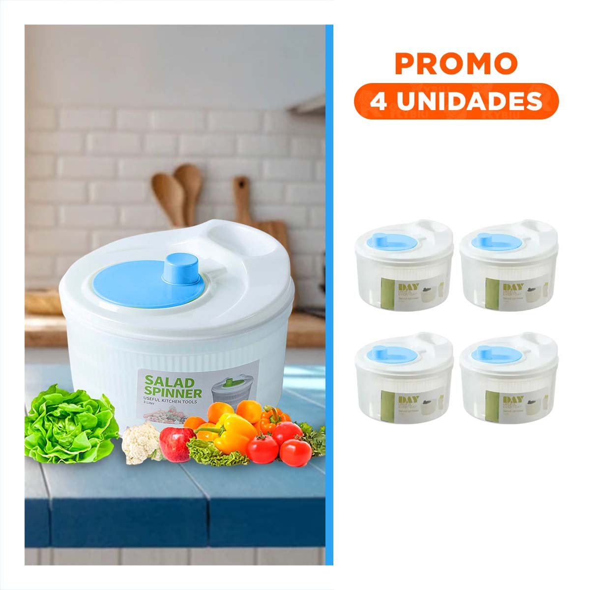 PACK4 CENTRIFUGADOR CON MANIJA GIRATORIA BLANCO CON AZUL DAY - 1