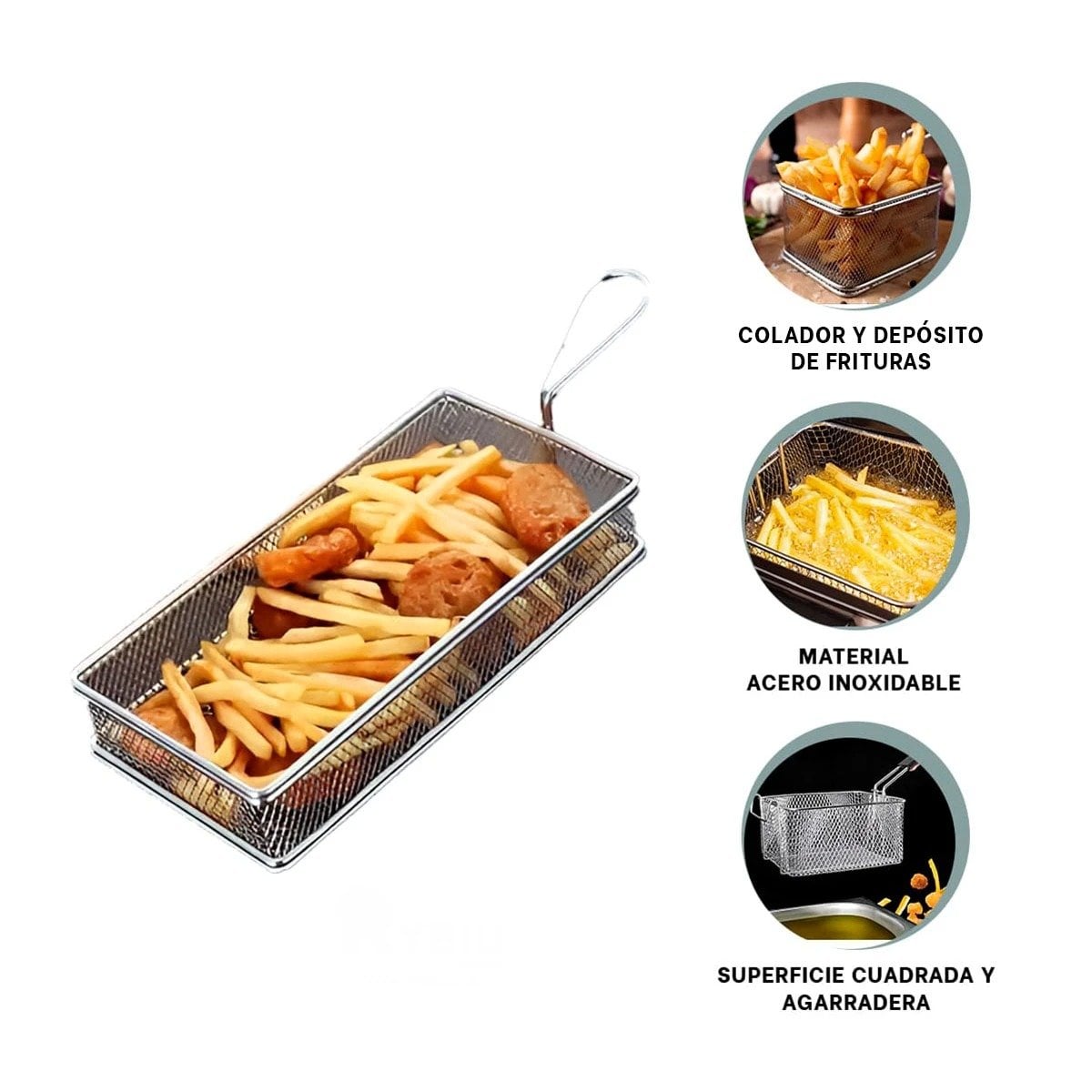 CESTA PARA PAPAS FRITAS PLATEADA 25,5X13X7 CM USO DOMESTICO Y+PAPEL REGALO - 5