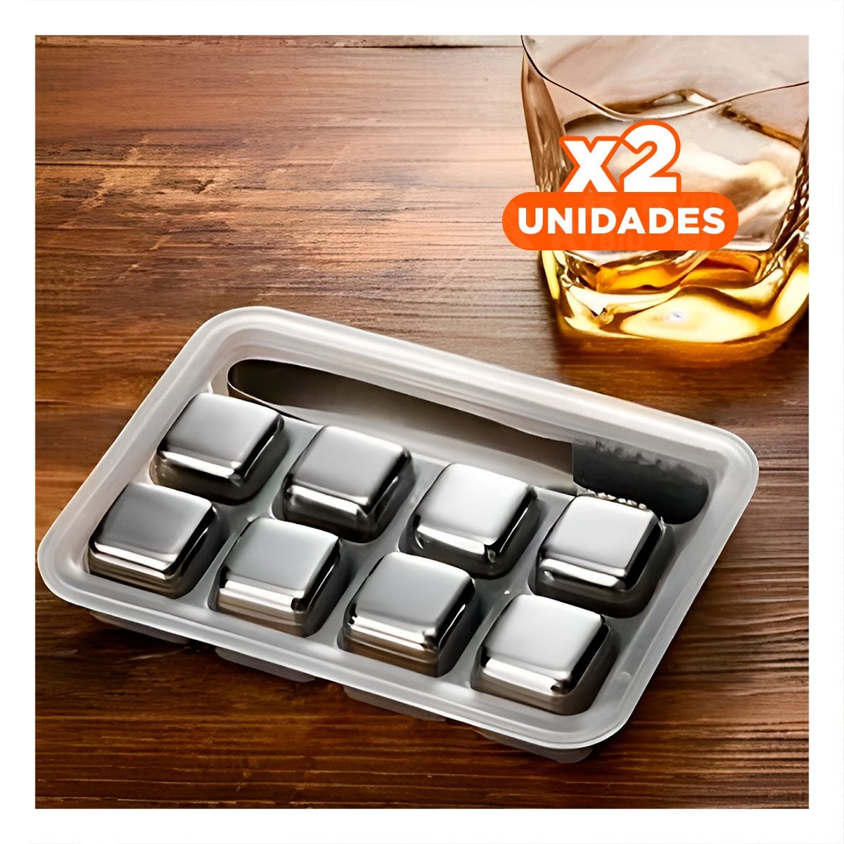 PACK2 CUBOS DE HIELO DE ACERO REUTILIZABLES CON PINZA PARA BEBIDAS FRIAS Y+PAPEL REGALO - 1