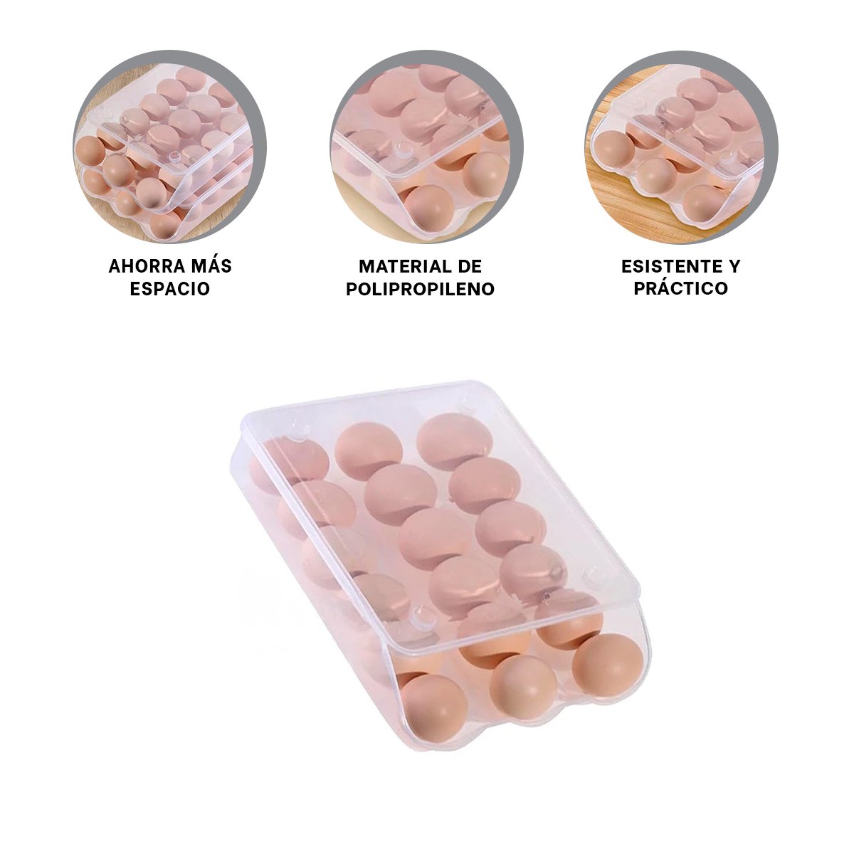 ORGANIZADOR DISPENSADOR PRACTICO PARA 18 HUEVOS TRANSPARENTE HOGAR ORDENADO Y+PAPEL REGALO - 5
