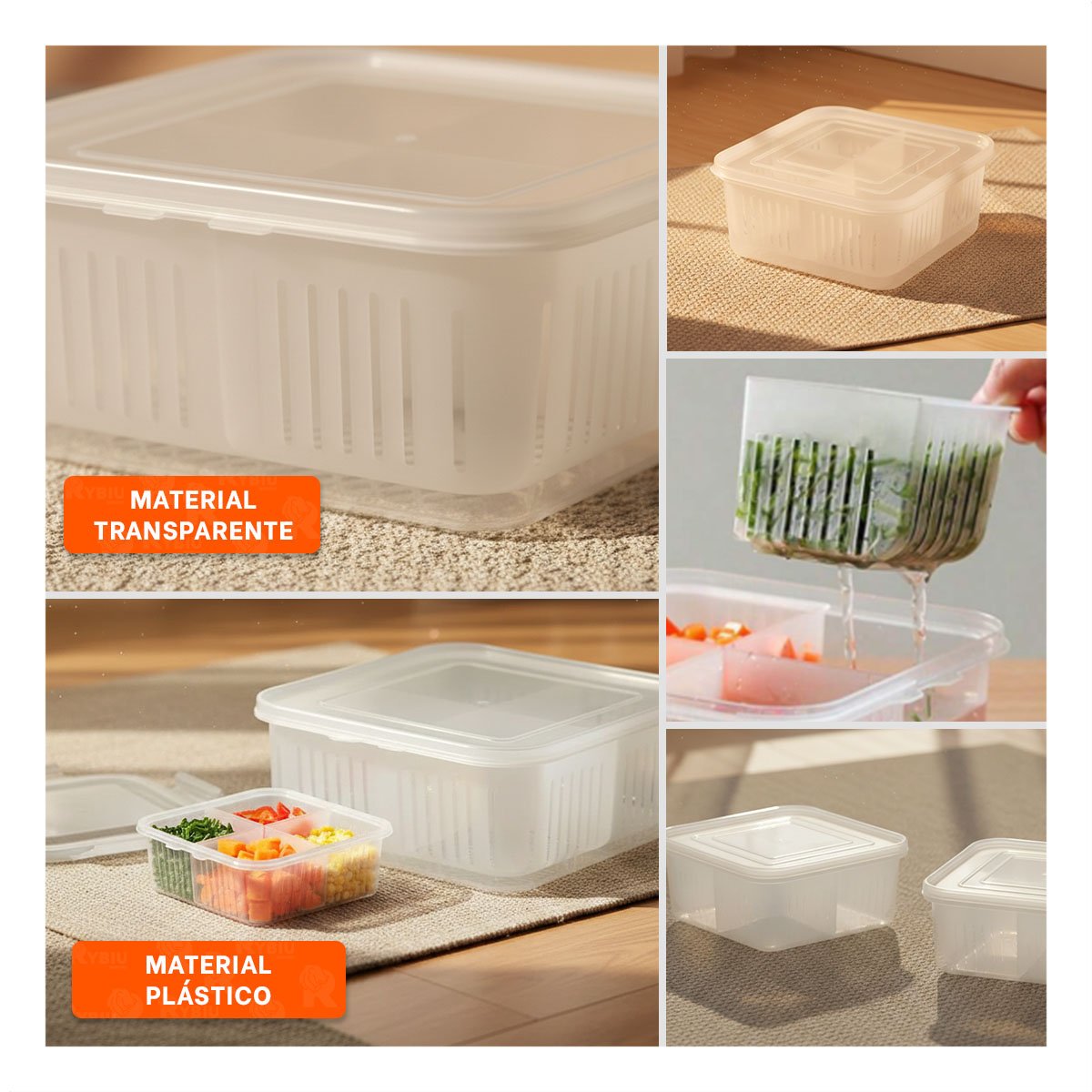 CONTENEDORES ESCURRIDORES MULTIUSO 4 EN 1 TRANSPARENTE PRACTICO PARA HOGAR Y+LIGAS REGALO - 1