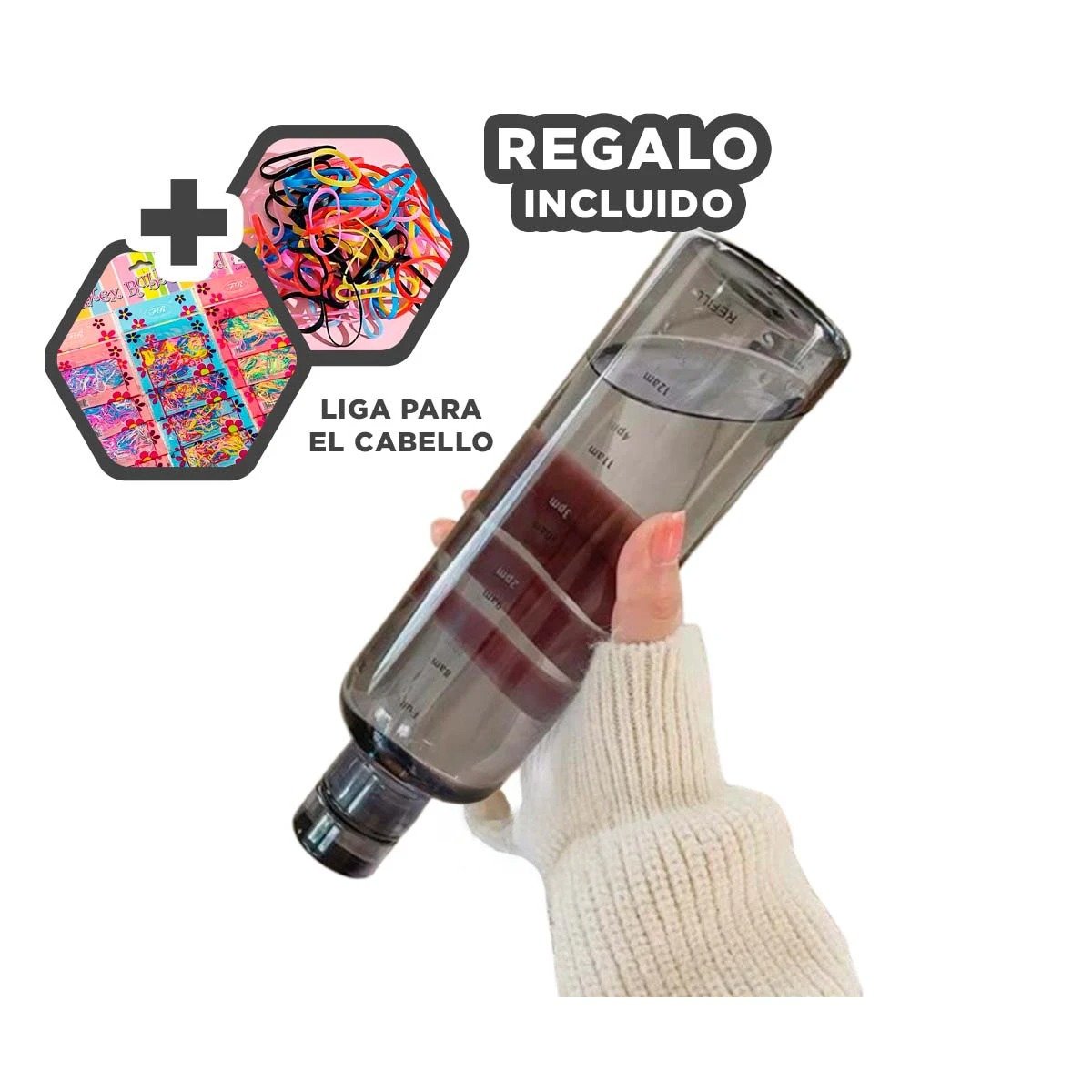 RECIPIENTE PARA AGUA 500 ML TRANSPARENTE NEGRO PERFECTO PARA CASA Y DEPORTE Y+LIGAS REGALO - 2