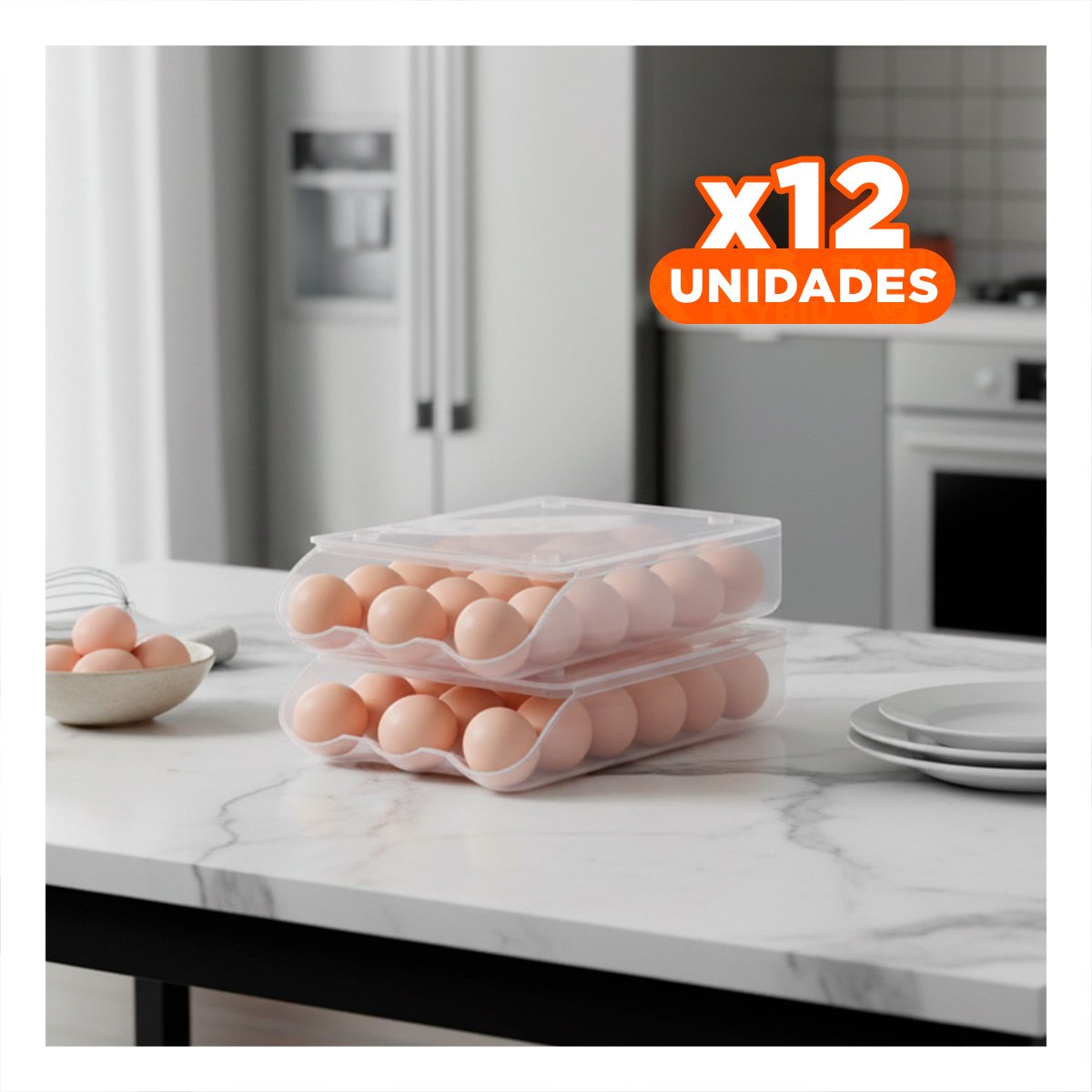 PACK12 CONTENEDOR FUNCIONAL PARA 18 HUEVOS TRANSPARENTE EN COCINA CASA MODERNA Y+PAPEL REGALO - 1