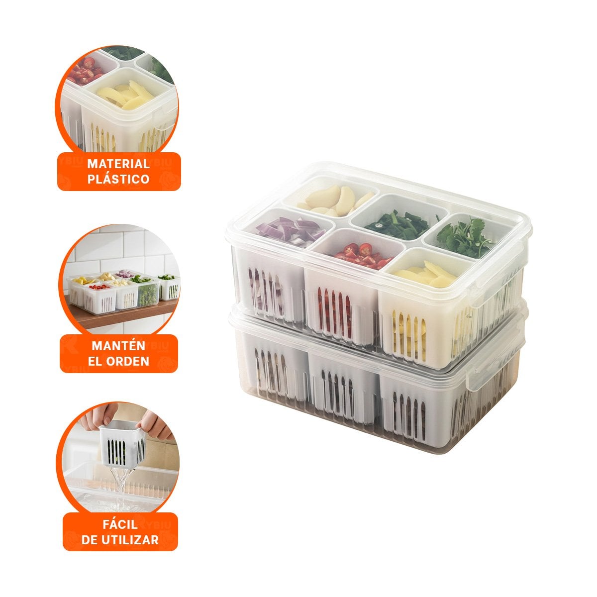 CONTENEDORES ESCURRIDORES MULTIFUNCION 6 EN 1 BLANCO PRACTICO COCINA Y+PAPEL REGALO - 5