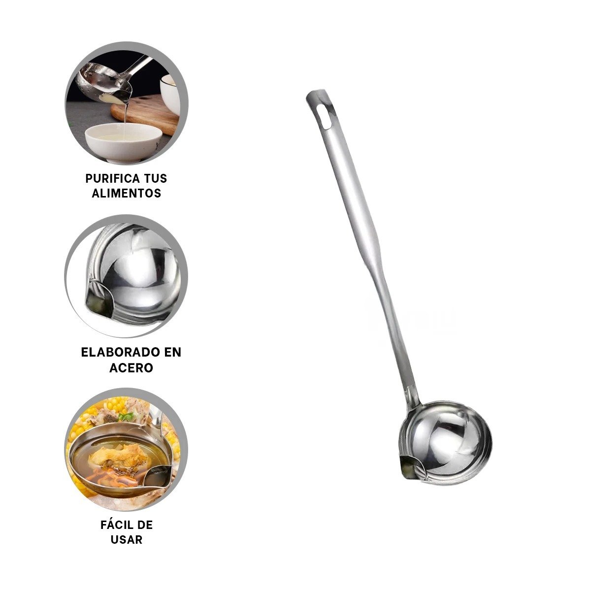 CUCHARON ELEGANTE DE ACERO FILTRA LIQUIDOS PLATEADO COCINA HOGAR MODERNA Y+POST IT - 5