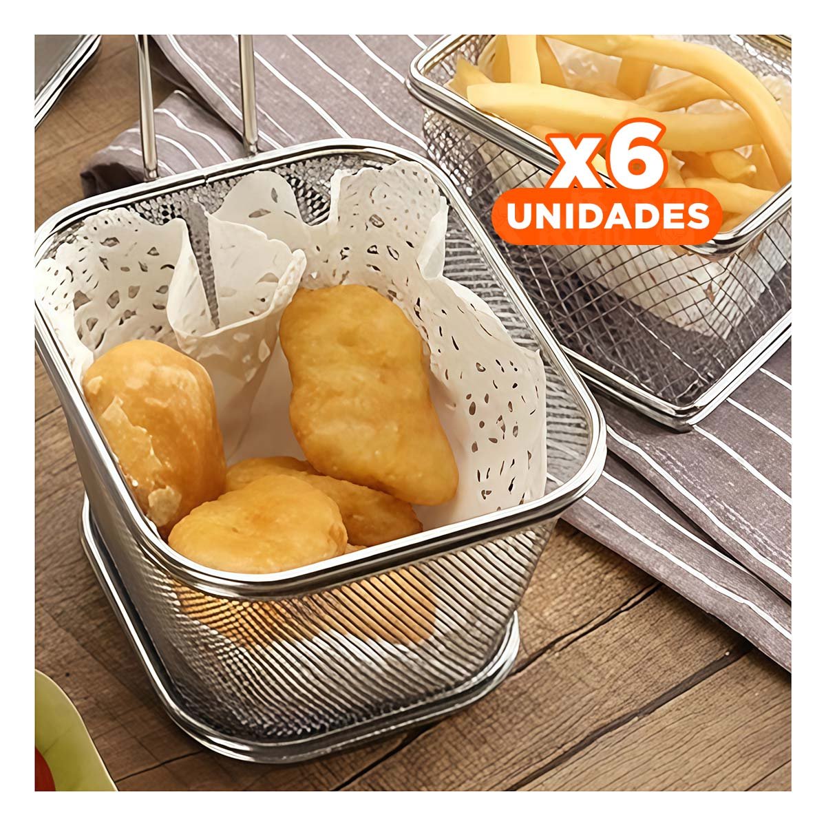 PACK6 CESTILLO COMPACTO PARA SNACKS FRITOS PLATEADO 13X8X8 CM HOGAR Y+PAPEL REGALO - 1