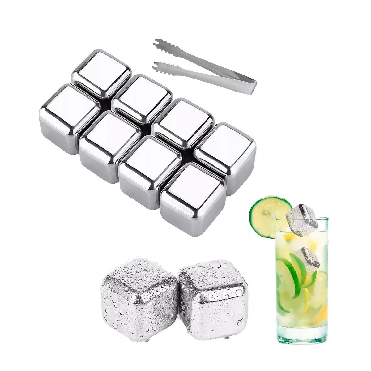 PACK2 ACCESORIO PARA BEBIDAS CON CUBOS DE HIELO DE ACERO REUTILIZABLES Y+REGALO STICKER - 2