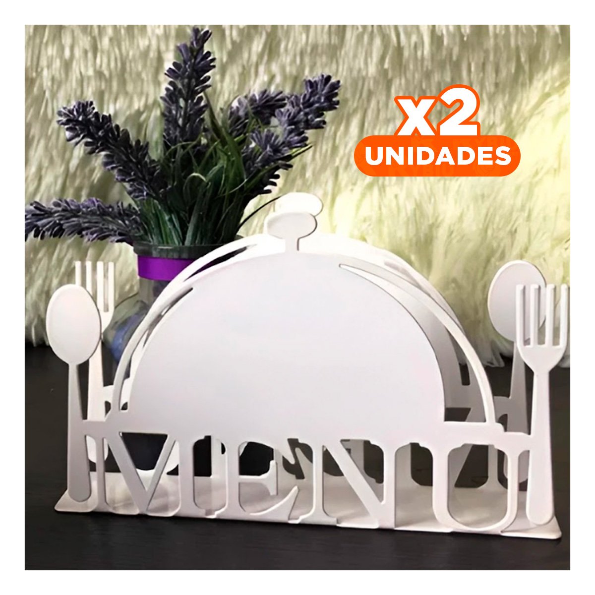 PACK2 PORTAMENÚ MENU BLANCO PARA SERVILLETAS DE MESA CON DISEÑO FUNCIONAL - 1