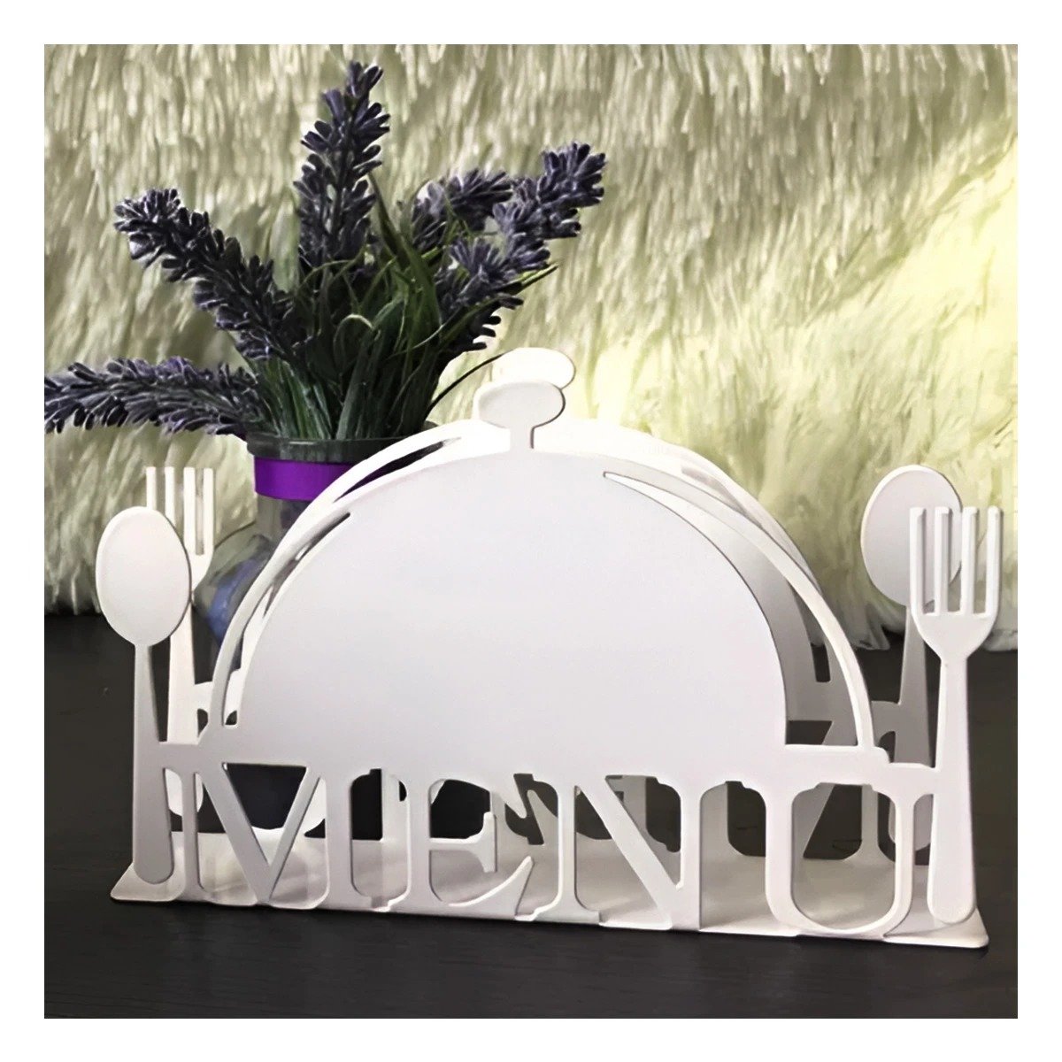 PACK2 PORTAMENÚ MENU BLANCO PARA SERVILLETAS DE MESA CON DISEÑO FUNCIONAL - 3