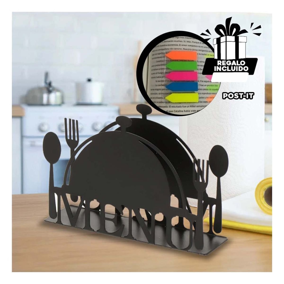 SERVILLETERO MENU NEGRO DE DISEÑO ELEGANTE PARA COMEDOR Y OFICINA Y+REGALO STICKER - 5