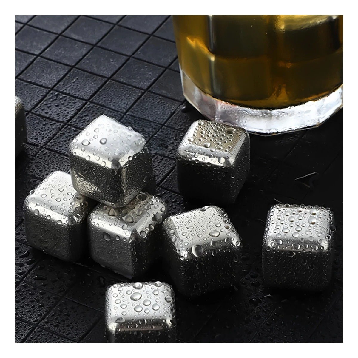 KIT DE 8 CUBOS DE HIELO DE ACERO REUTILIZABLES CON PINZA PLATEADO Y+REGALO STICKER - 3