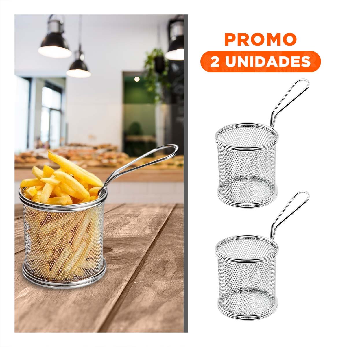 PACK2 CANASTILLA METALICA CIRCULAR PARA FREIR PAPAS CASERAS Y+REGALO STICKER - 1