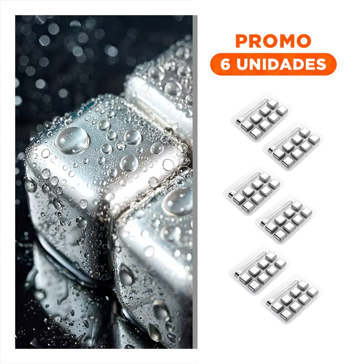 PACK6 IMPLEMENTO PARA BAR CON CUBOS DE HIELO DE ACERO REUTILIZABLES Y+REGALO STICKER - 1