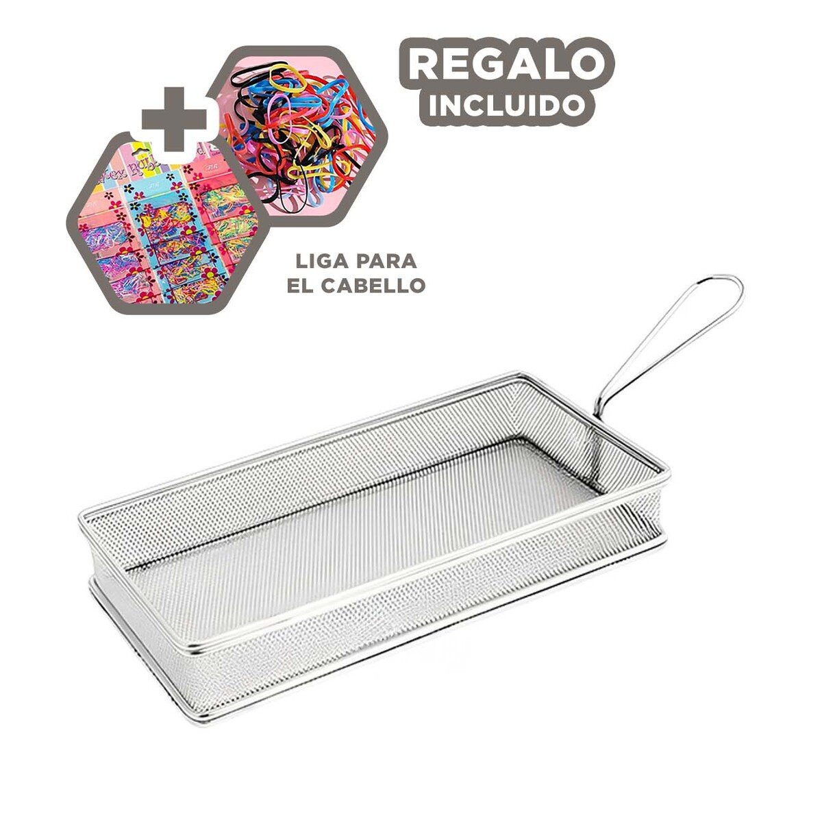 CESTA METALICA PARA FRITURAS PLATEADA 25,5X13X4,5 CM ESTILO COCINA MODERNA Y+LIGAS REGALO - 2