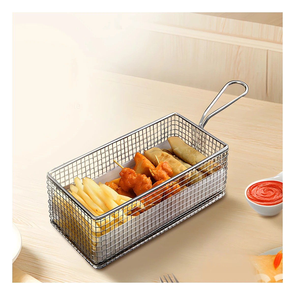 PACK6 CESTILLO PARA PAPAS FRITAS PLATEADO 25,5X13X7 CM SERVICIO DE MESA - 2