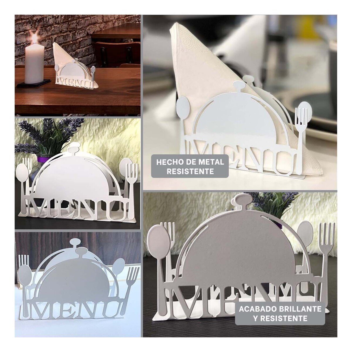 SERVILLETERO MENU BLANCO PARA MANTENER TUS SERVILLETAS ORGANIZADAS Y PRÁCTICAS Y+PAPEL REGALO - 3