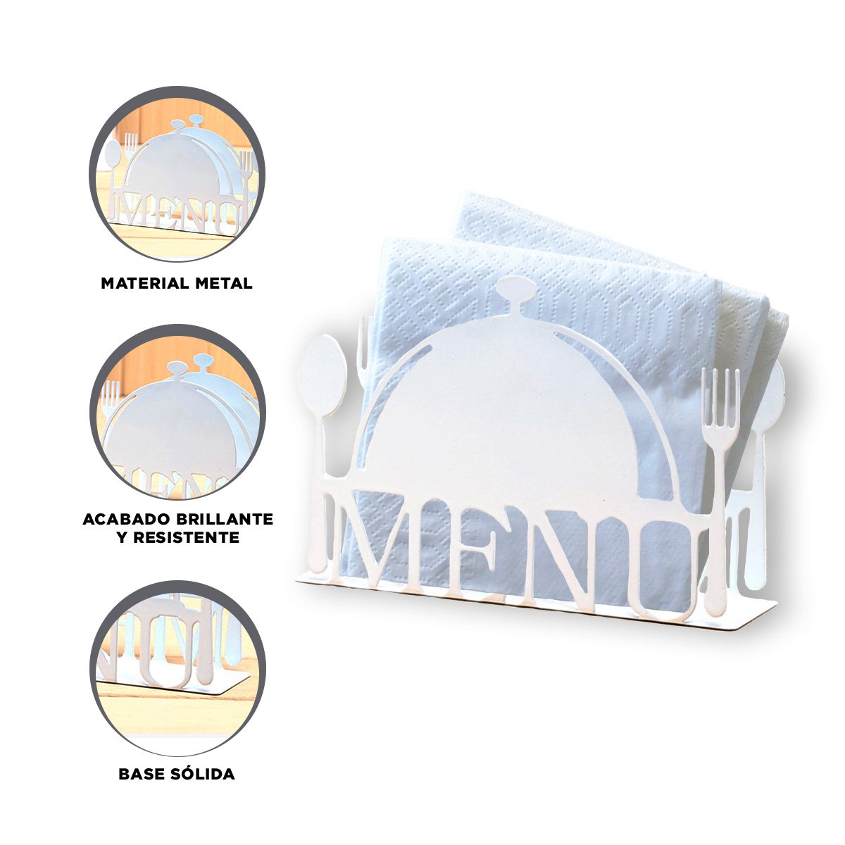 SERVILLETERO MENU BLANCO PARA MANTENER TUS SERVILLETAS ORGANIZADAS Y PRÁCTICAS Y+PAPEL REGALO - 5