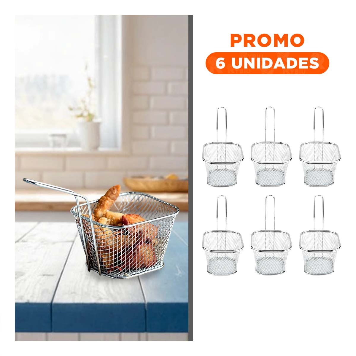 PACK6 CESTILLO DE COCINA PARA FRITURAS PLATEADO 13X8X8 CM PRACTICO Y+REGALO STICKER - 1