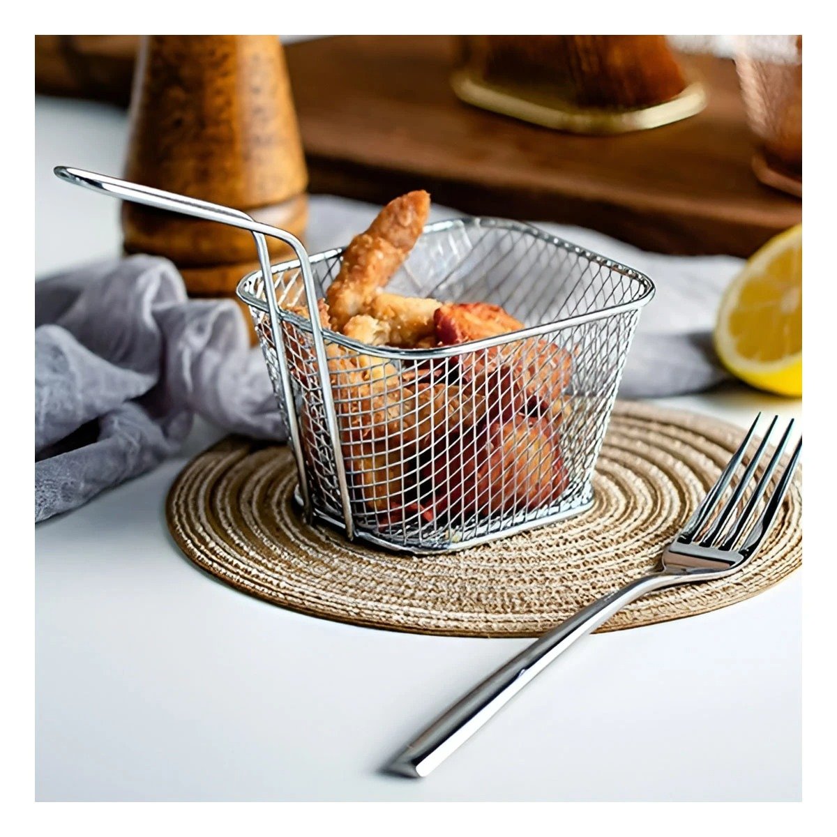 PACK6 CESTILLO DE COCINA PARA FRITURAS PLATEADO 13X8X8 CM PRACTICO Y+REGALO STICKER - 5