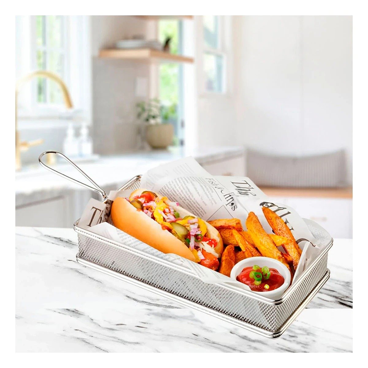 PACK2 CANASTILLA PARA PAPAS FRITAS PLATEADA 25,5X13X7 CM PRESENTACION GOURMET Y+PAPEL REGALO - 2