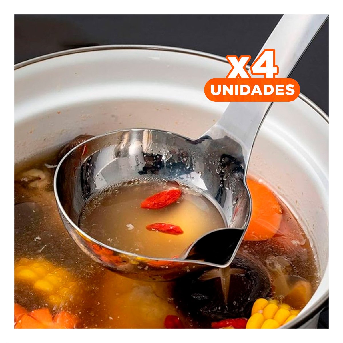 PACK4 UTENSILIO PRACTICO DE ACERO FILTRA LIQUIDOS PLATEADO FACIL Y+REGALO STICKER - 1