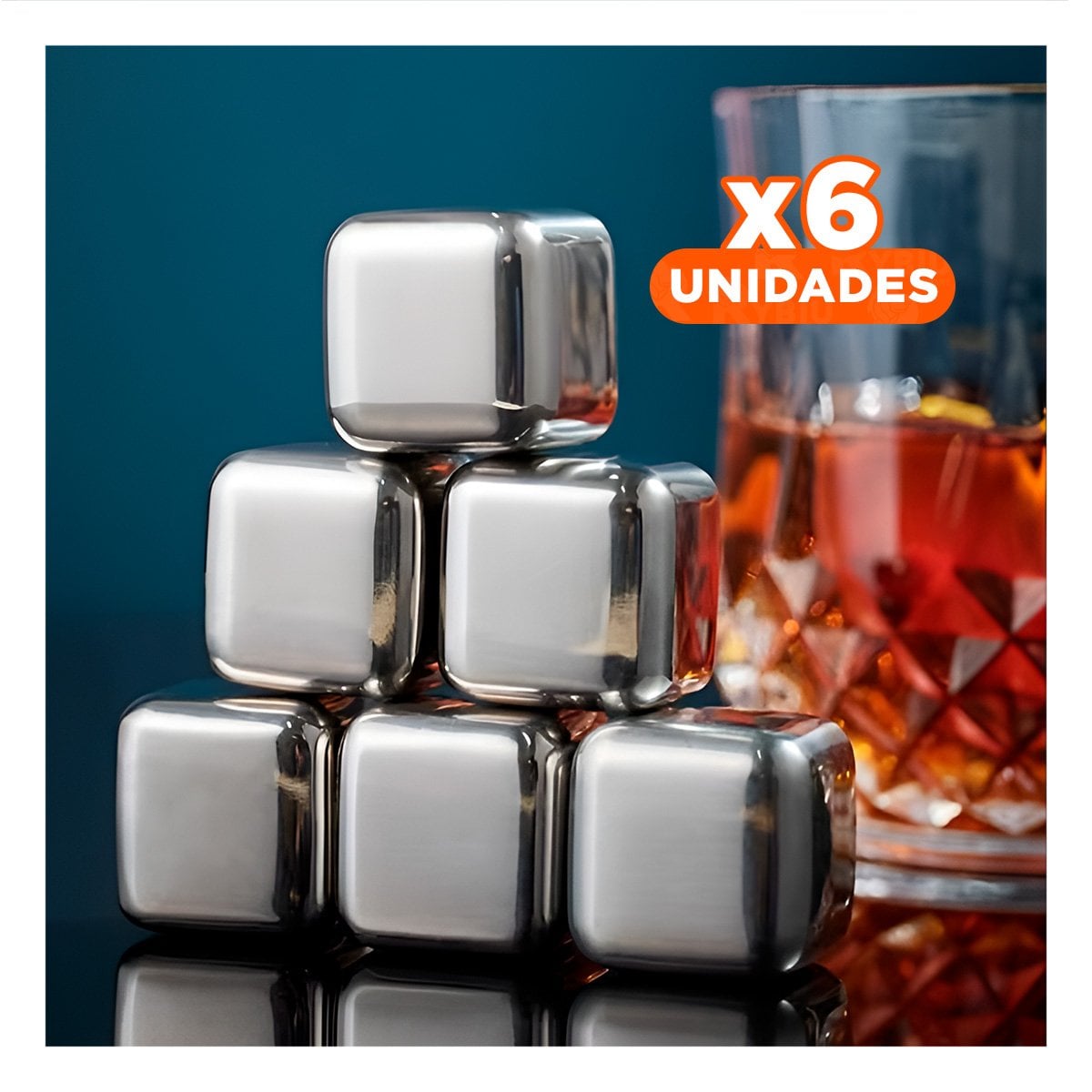 PACK6 SOLUCION PARA BEBIDAS FRIAS CON CUBOS DE HIELO DE ACERO PLATEADO Y+PAPEL REGALO - 1