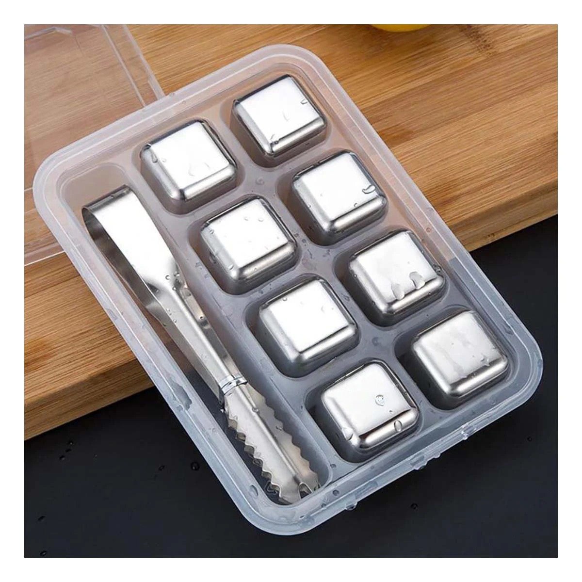 PACK6 SOLUCION PARA BEBIDAS FRIAS CON CUBOS DE HIELO DE ACERO PLATEADO Y+PAPEL REGALO - 2