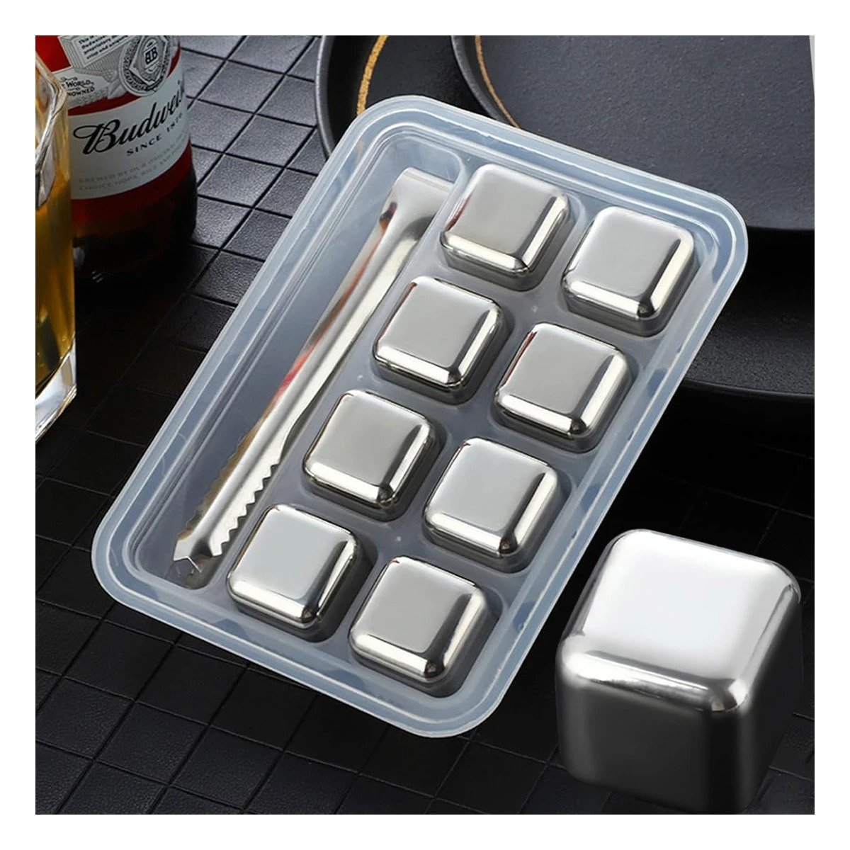 PACK6 SOLUCION PARA BEBIDAS FRIAS CON CUBOS DE HIELO DE ACERO PLATEADO Y+PAPEL REGALO - 5
