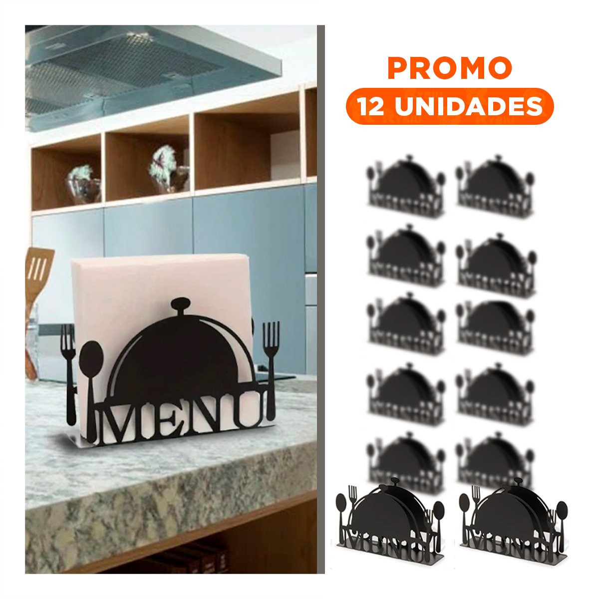 PACK12 PORTAMENÚ MENU NEGRO DE MESA PARA SERVILLETAS CON DISEÑO ELEGANTE - 1