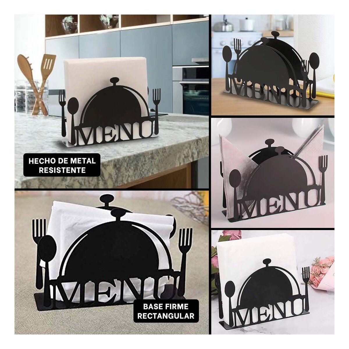 PACK12 PORTAMENÚ MENU NEGRO DE MESA PARA SERVILLETAS CON DISEÑO ELEGANTE - 2