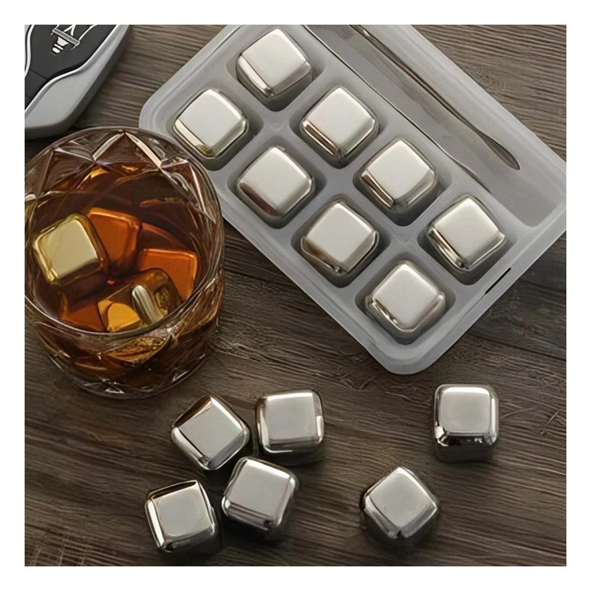 PACK4 ARTICULO PARA COCTELES CON CUBOS DE HIELO DE ACERO Y PINZA Y+REGALO STICKER - 5