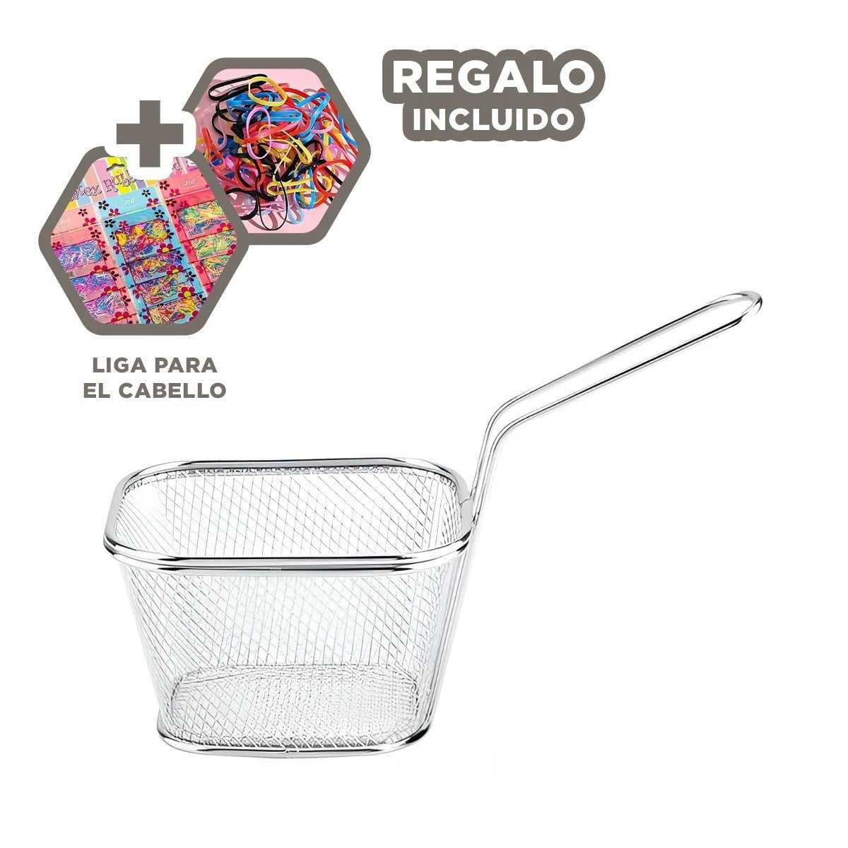 CESTA METALICA PARA FRITURAS PLATEADA 13X8X8 CM ESTILO COCINA MODERNA Y+LIGAS REGALO - 2