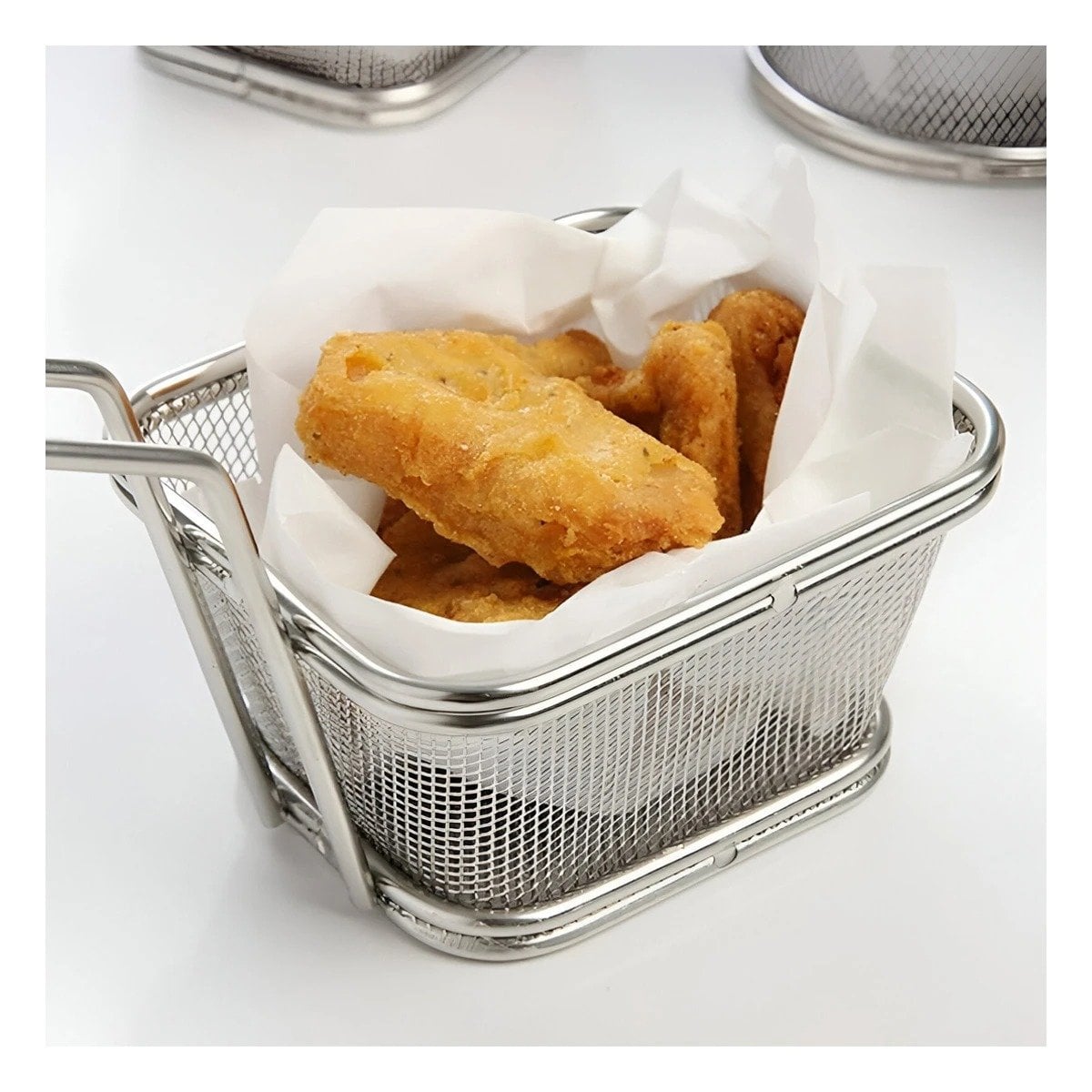 CESTA METALICA PARA FRITURAS PLATEADA 13X8X8 CM ESTILO COCINA MODERNA Y+LIGAS REGALO - 3