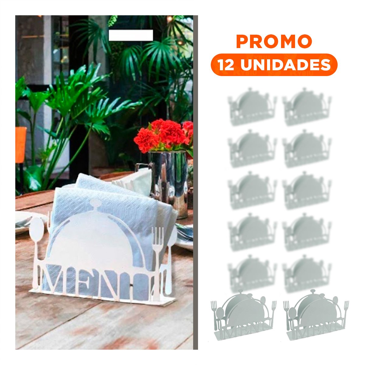 PACK12 PORTAMENÚ MENU BLANCO DE MESA PARA SERVILLETAS CON DISEÑO ELEGANTE - 1