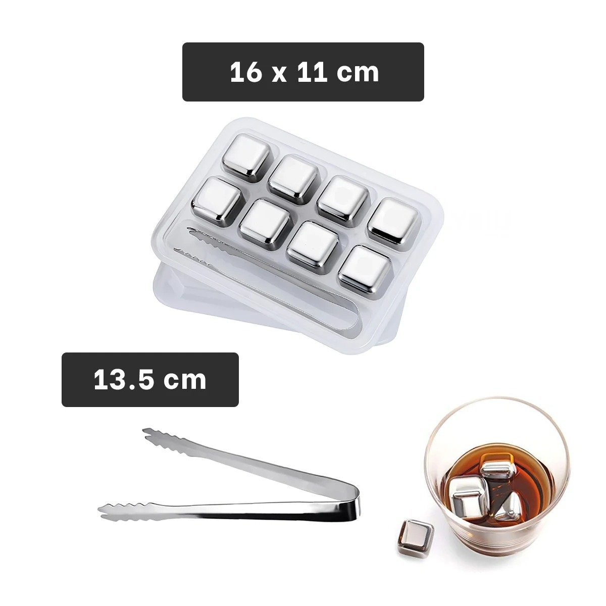 PACK4 COMPLEMENTO PARA BAR EN CASA CON CUBOS DE HIELO DE ACERO PLATEADO - 4