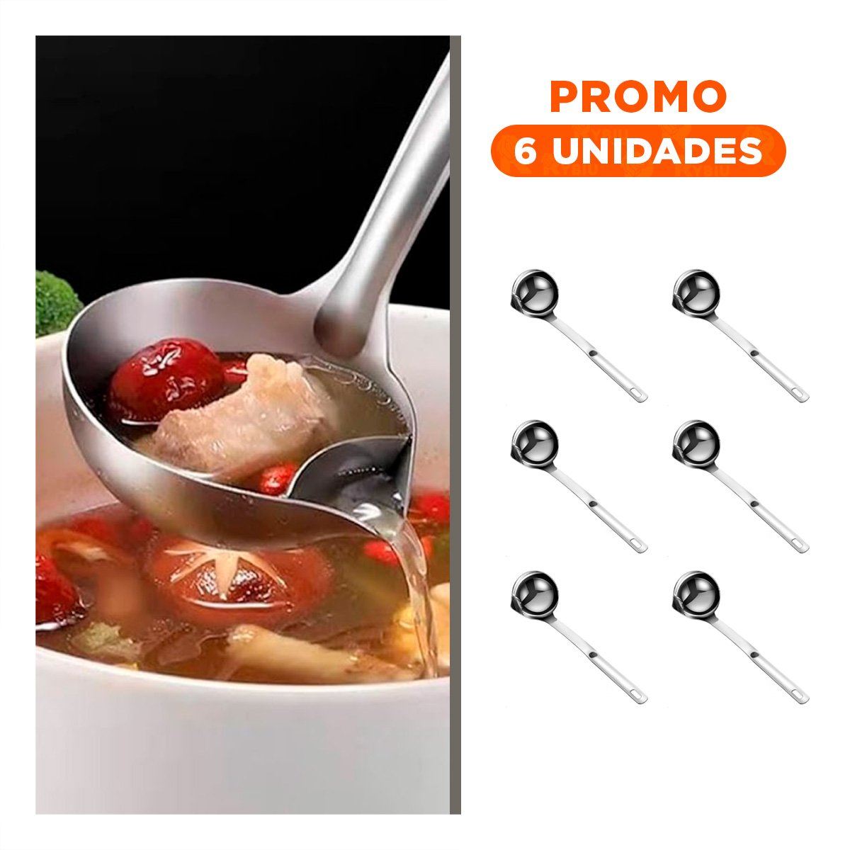 PACK6 UTENSILIO SEGURO DE ACERO FILTRA LIQUIDOS PLATEADO HOGAR COCINA MODERNA Y+REGALO STICKER - 1